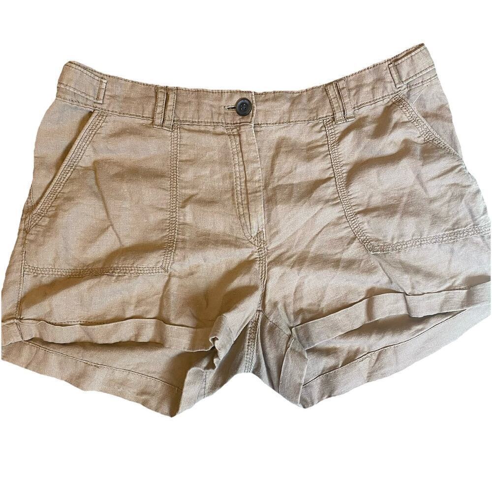 H&M Linen Cotton Casual Shorts Women Sz8 Summer Beachy Outdoors Brown Pockets